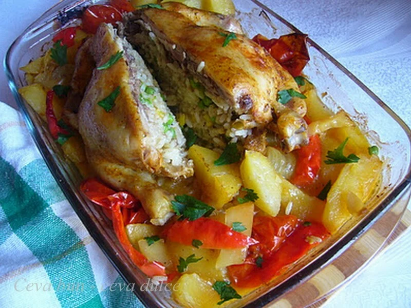 Stuffed chicken with Hawaiian mix and roasted vegetables