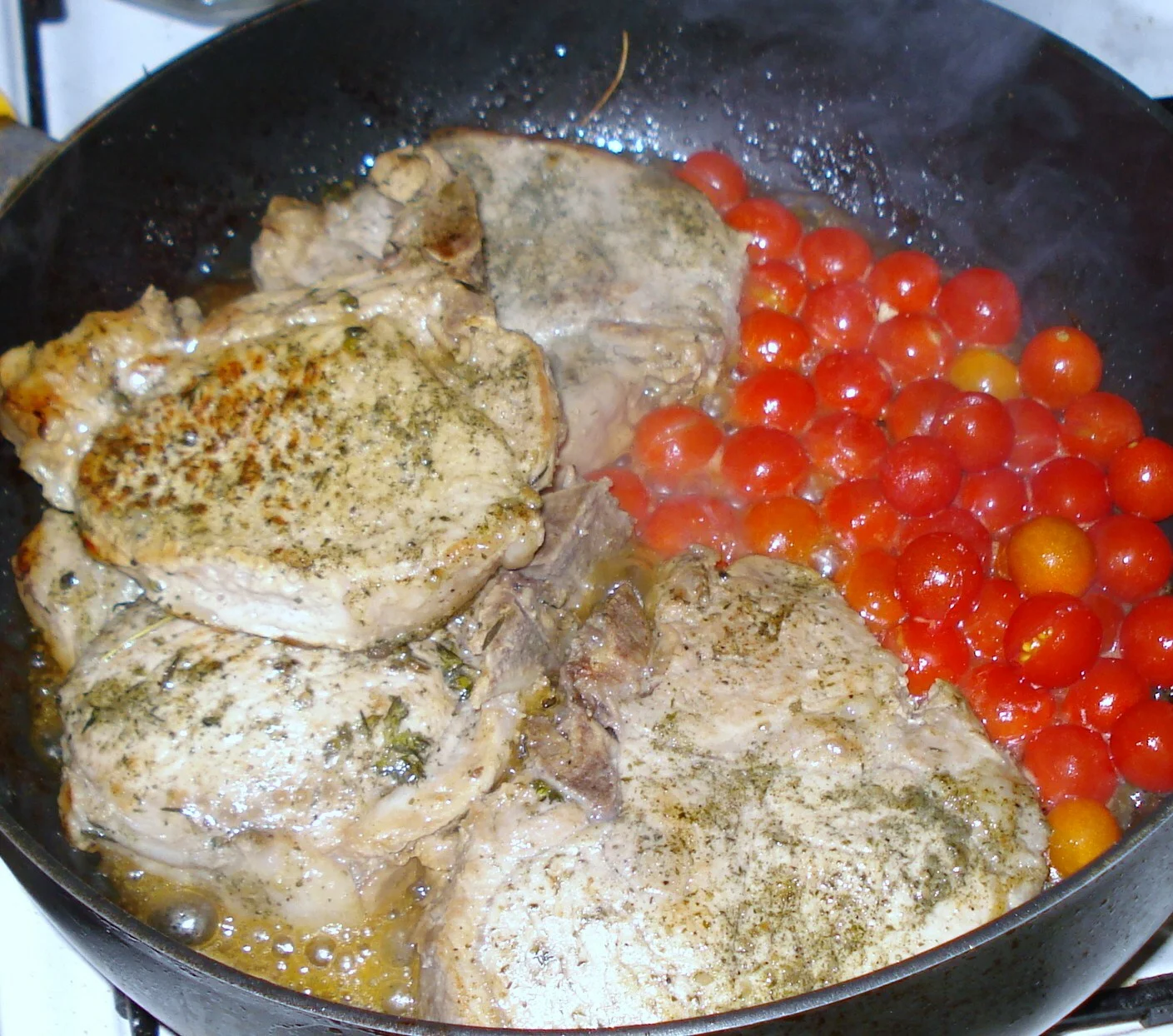 Tender chop with cherry tomatoes (recipe no. 200)