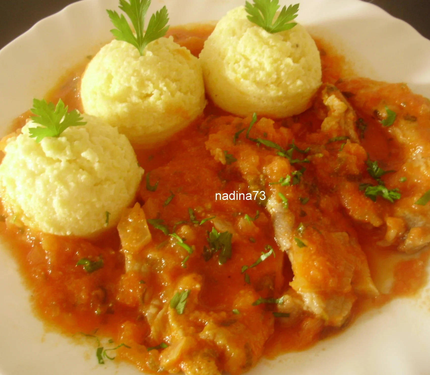 Polenta with a tomato sauce