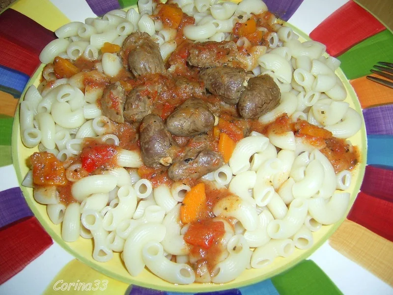 Gizzards and hearts in tomato sauce with wine