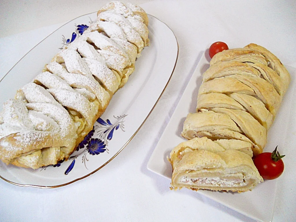Twisted pastry with sweet cheese and salty cheese