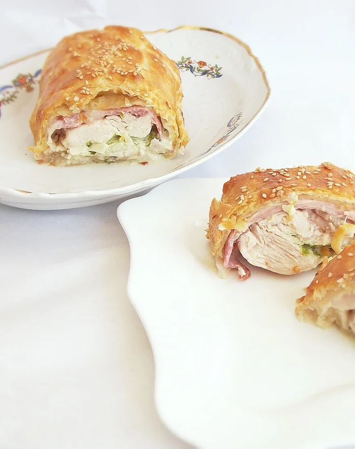 Stuffed chicken breast in puff pastry