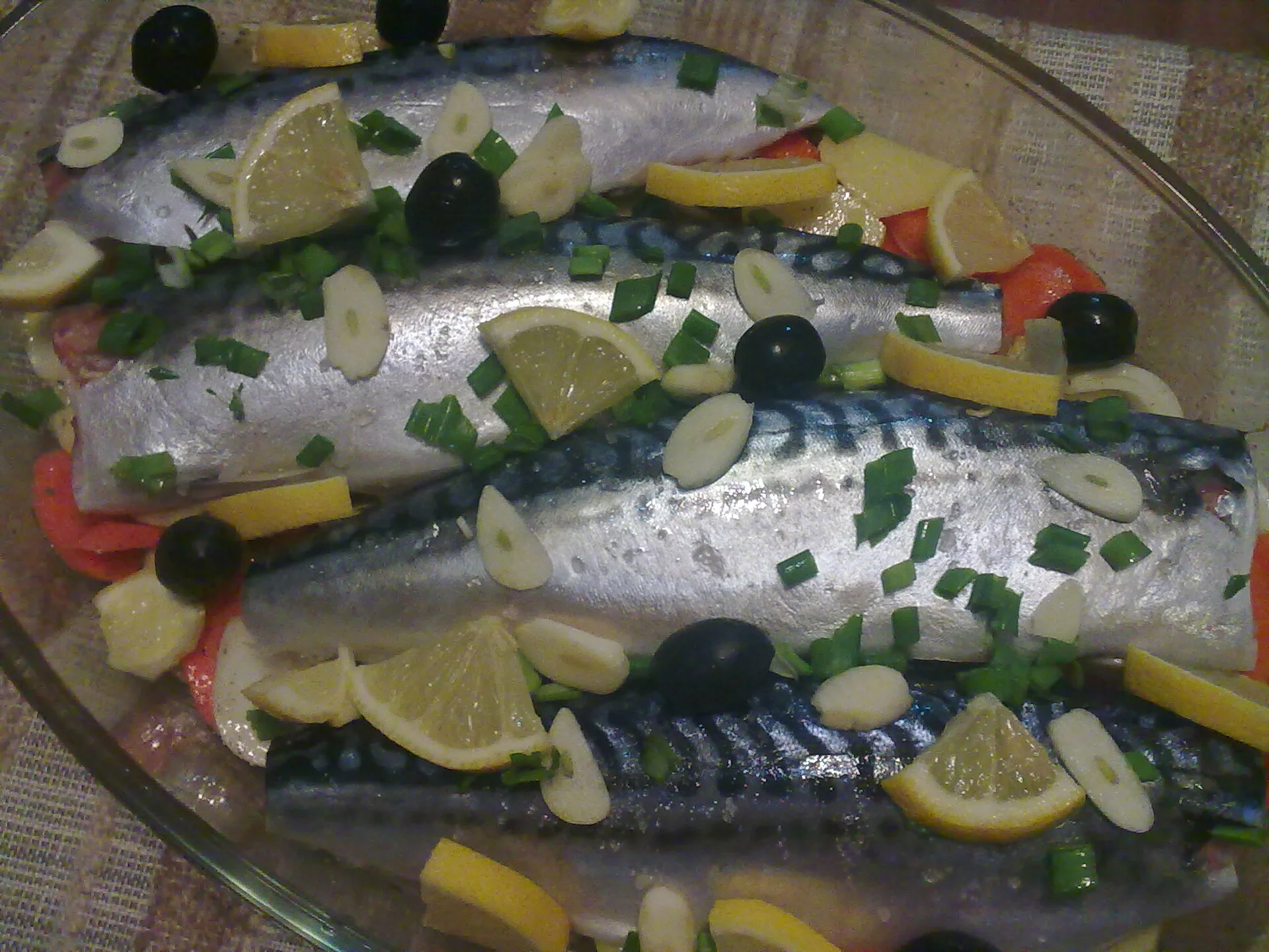 Mackerel on a bed of vegetables