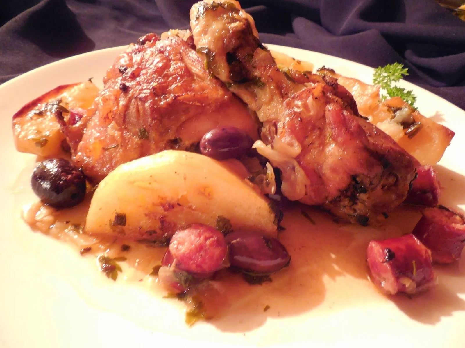 Chicken with vegetables and sausages