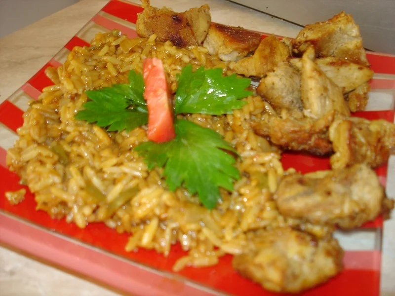 Pork with rice pilaf