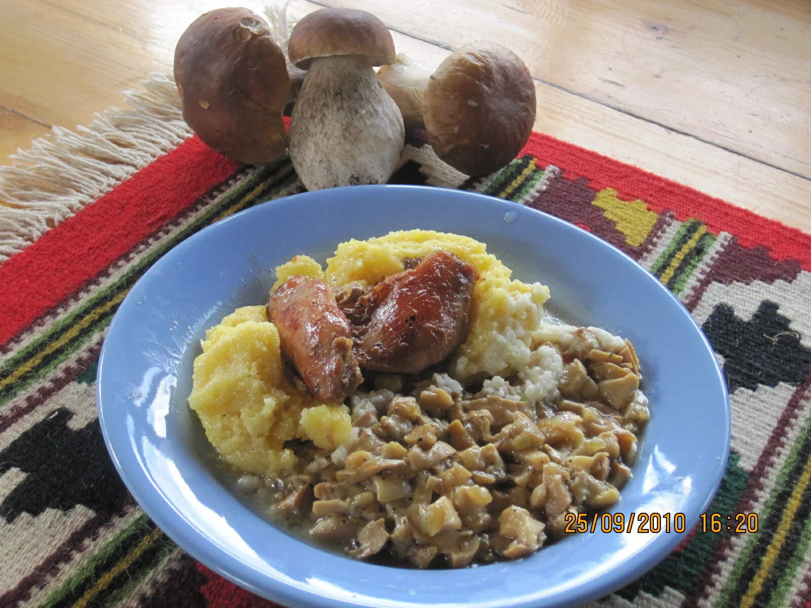 Mushrooms with chicken and polenta