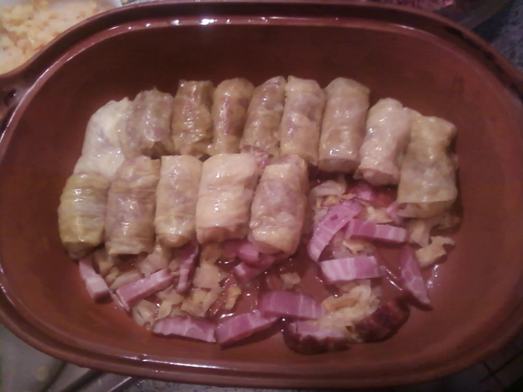 Stuffed cabbage rolls in a Roman pot