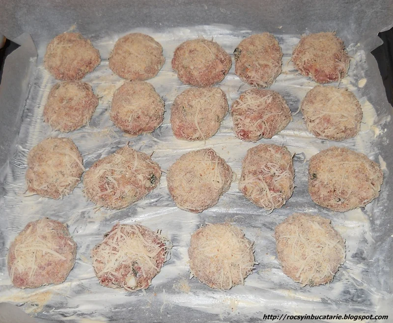 Turkey and beef meatballs in cheese crust baked