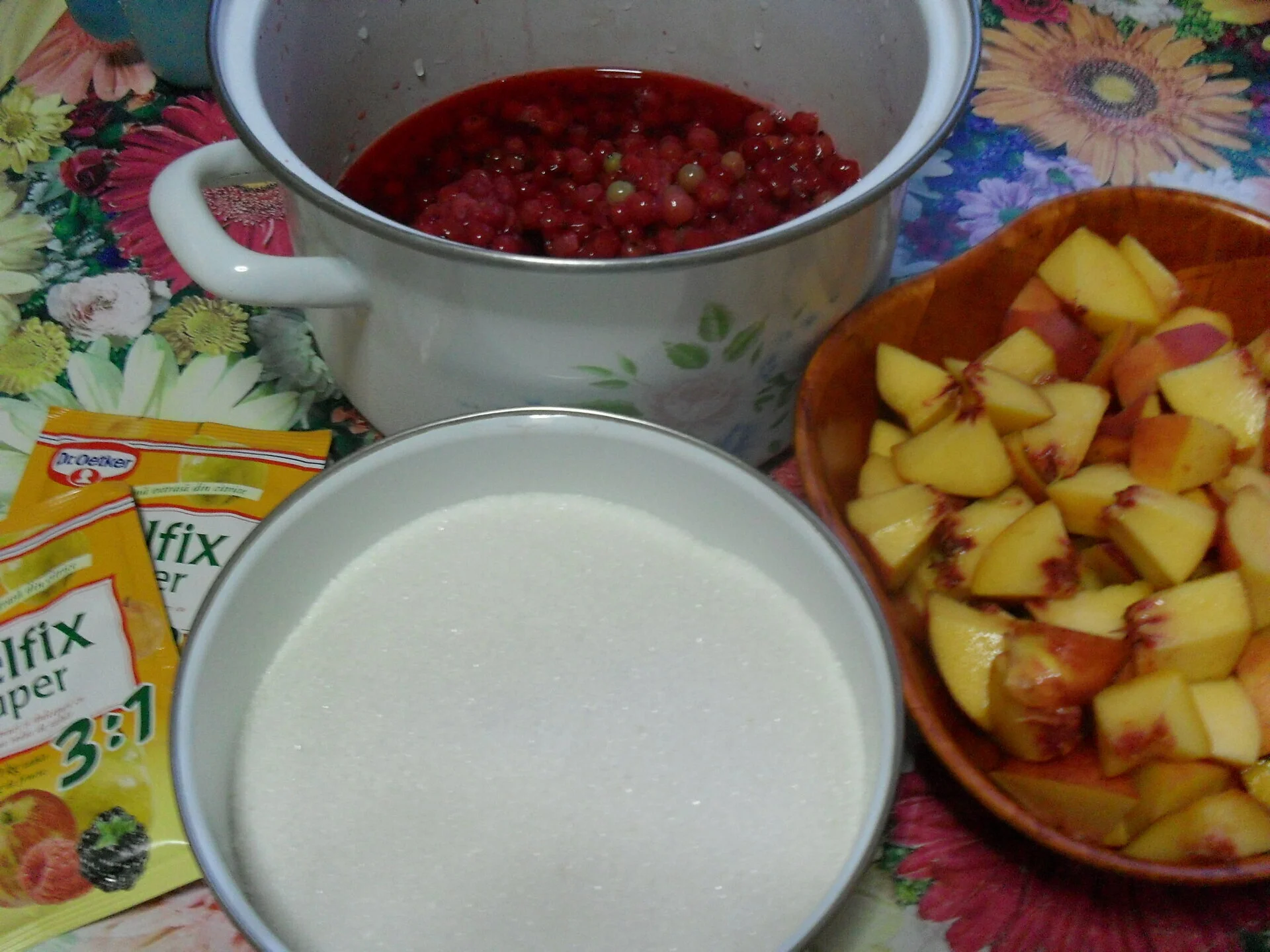 Grape, peach, and nectarine jam