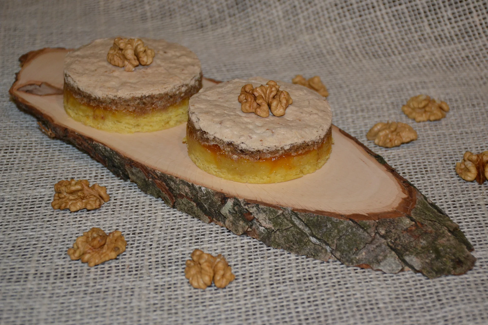 Apricot jam and walnut cake