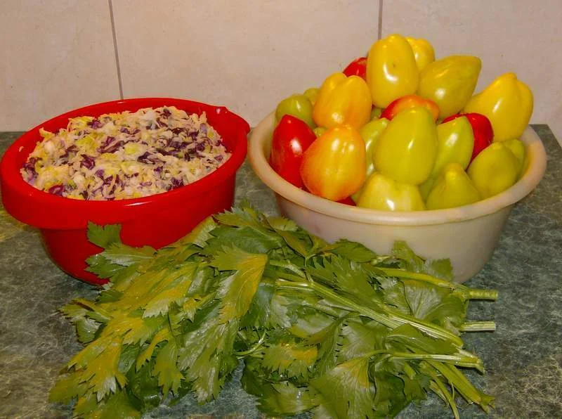 Peppers with cabbage in vinegar (Motan recipe)