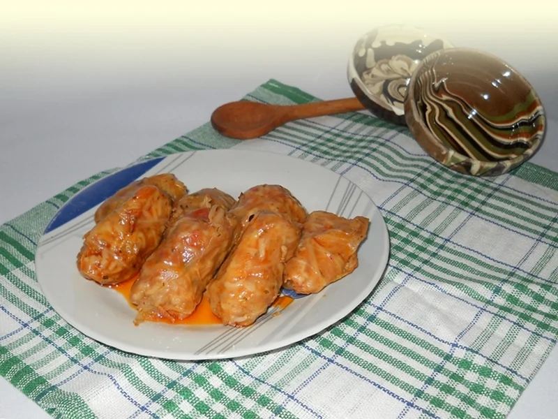 Stuffed cabbage rolls with mushrooms and soy