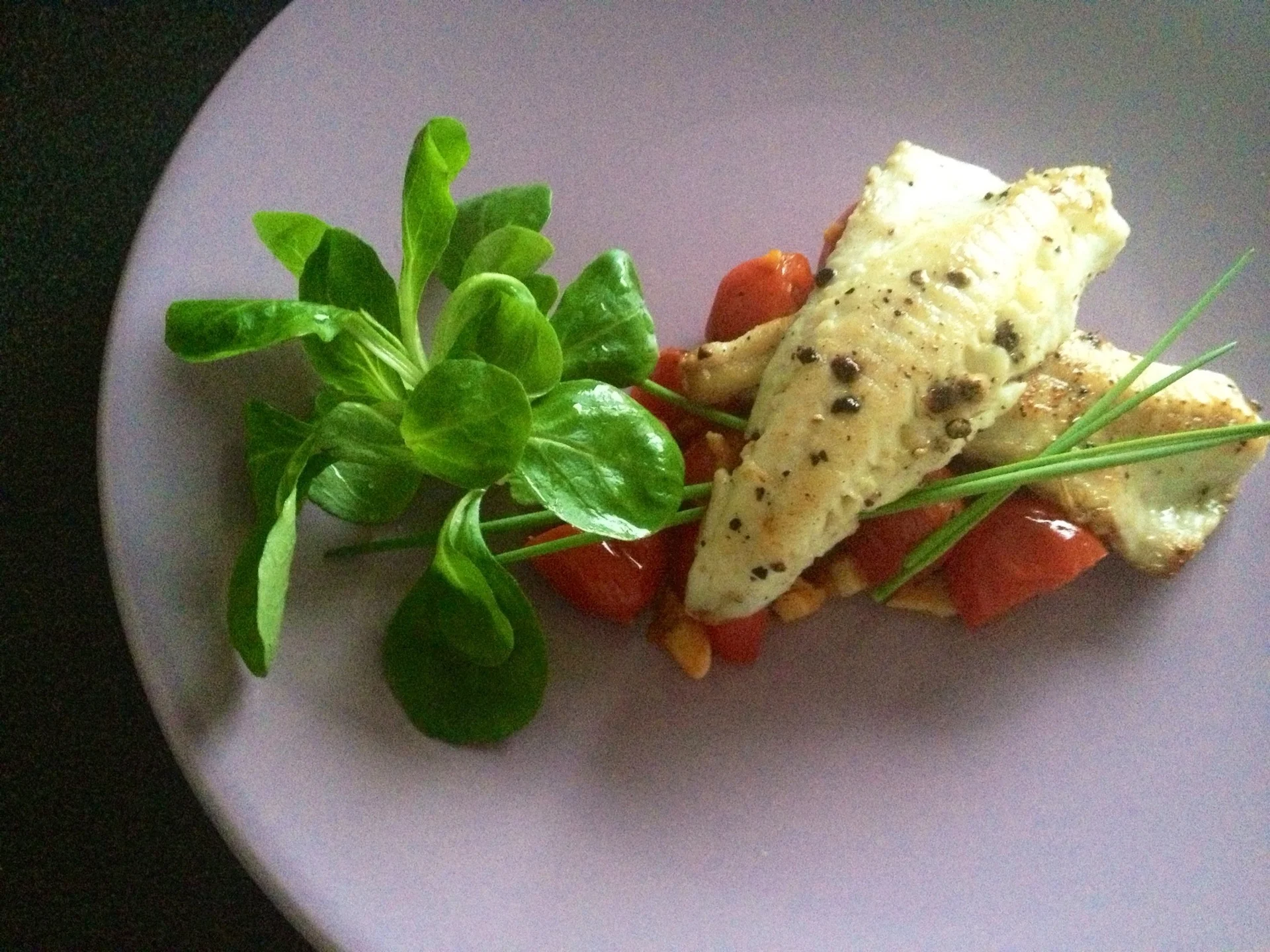 Gurnard fillet with red pepper and basil
