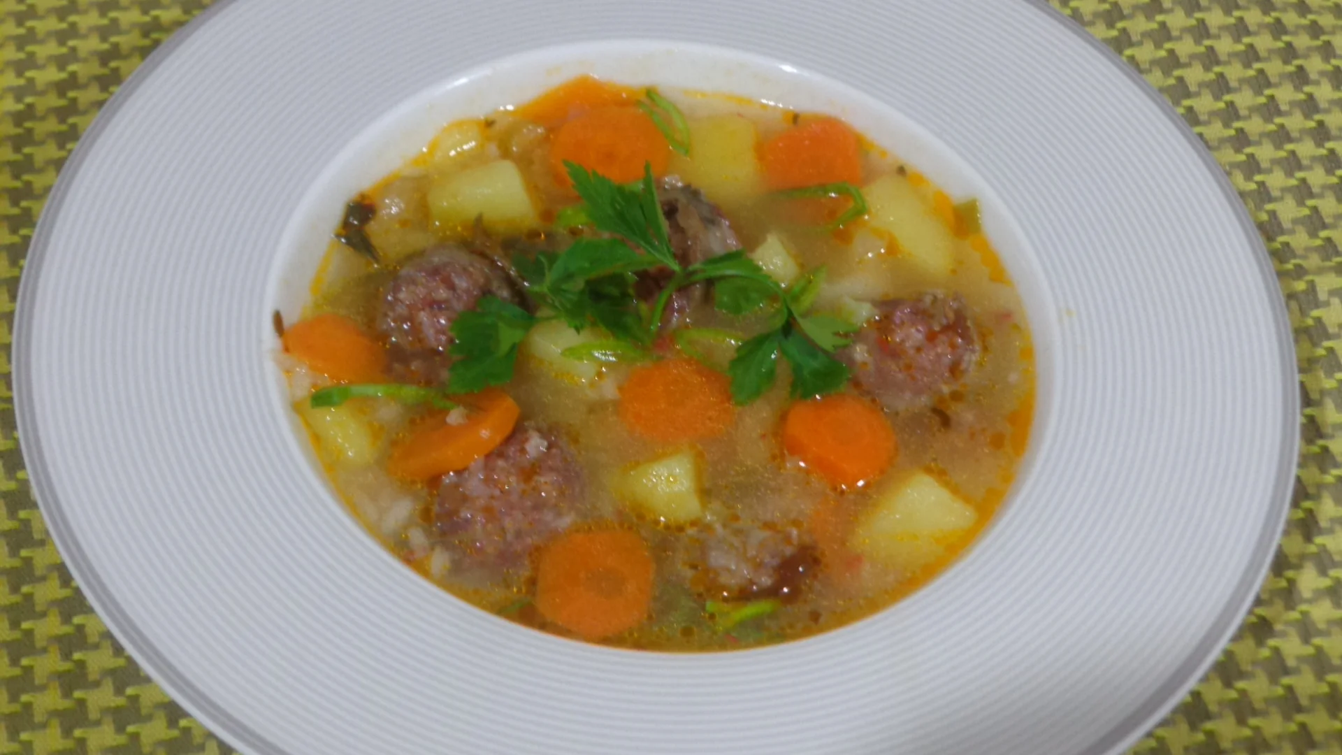 Homemade sausage soup with brine