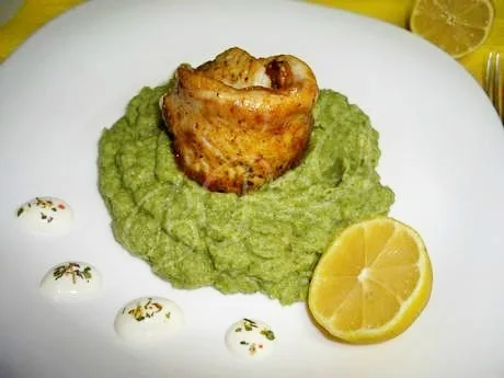 Over filets with broccoli puree