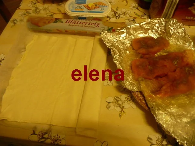 Salmon in puff pastry with a side of vegetables