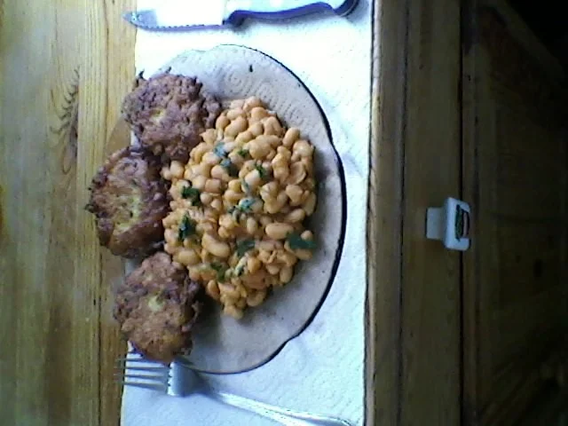 Vegetable meatballs with a side of beans (vegan)