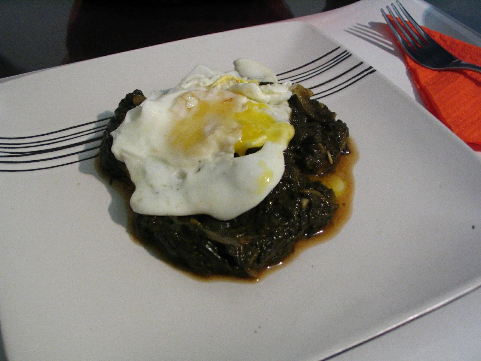 Spinach with fried egg