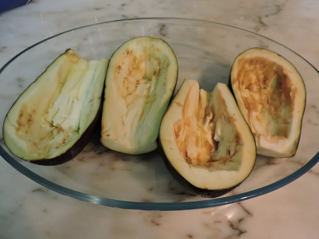Stuffed eggplants with chicken breast and mushrooms