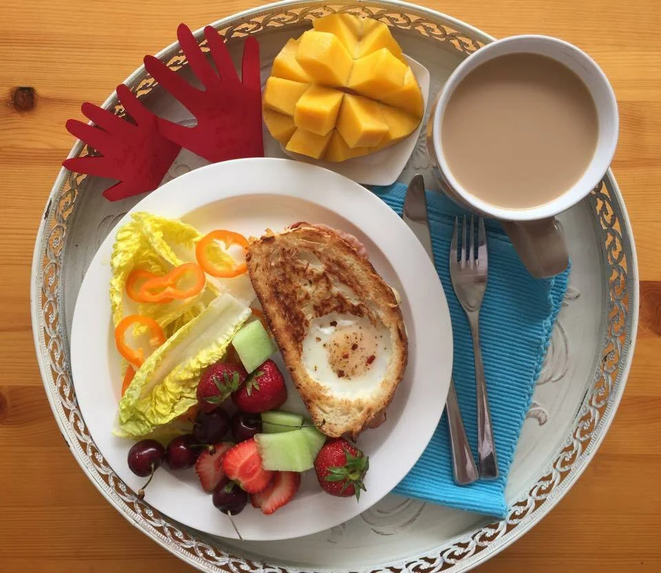 Sandwich for Father’s Day with Gouda cheese, egg, and bacon