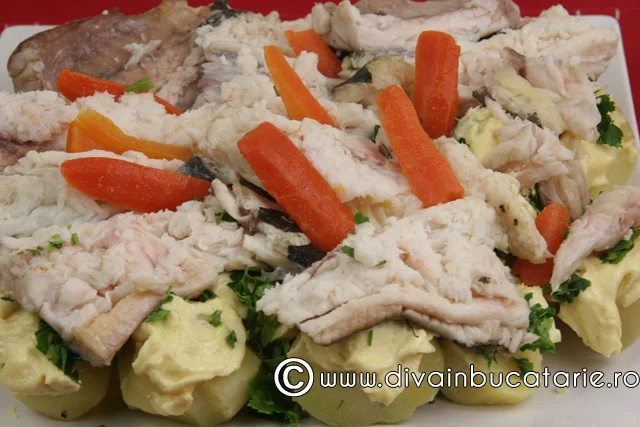 Sleepy fish on a bed of potatoes and mayonnaise