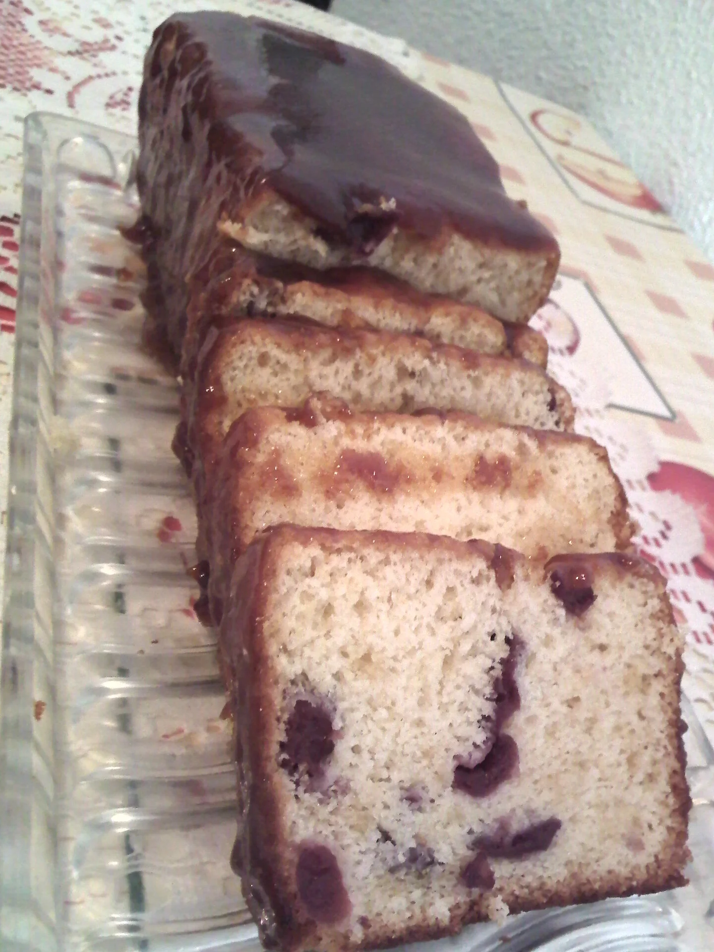 Cherry sponge cake with caramel cream