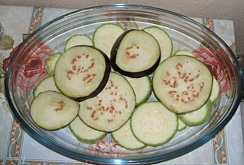 Moussaka with potatoes, pumpkins, and eggplants