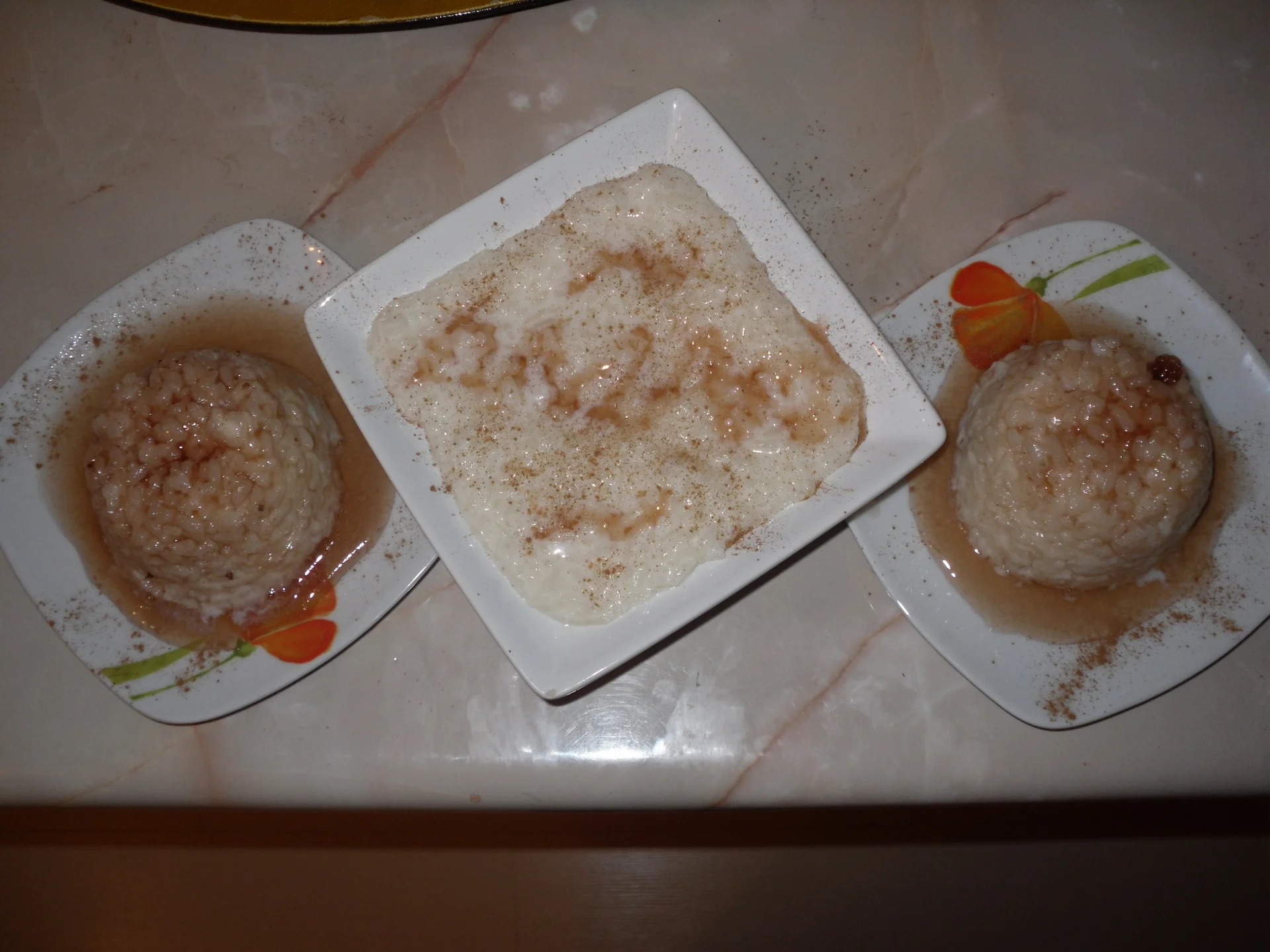 Rice pudding with cherry jam