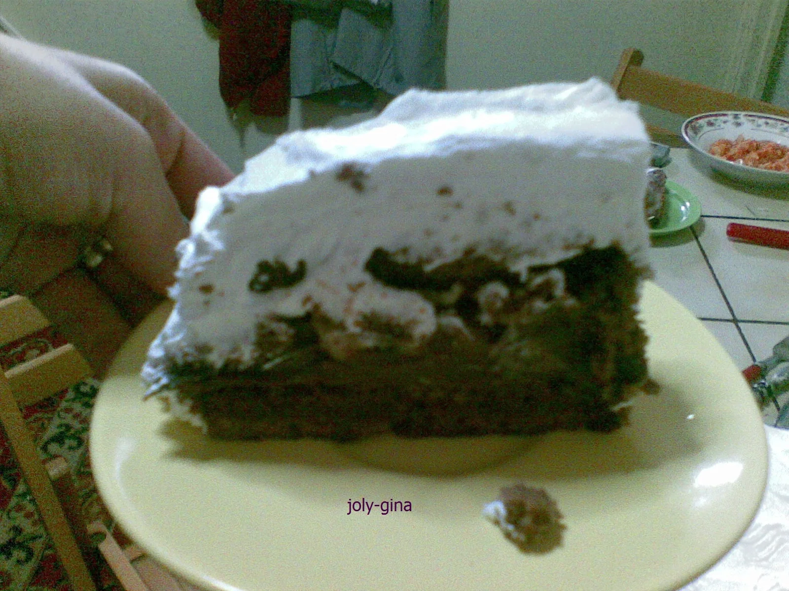 Chocolate cake with whipped cream