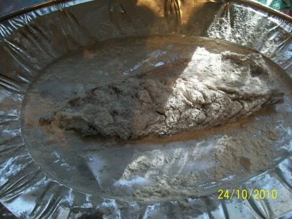 Mackerel fillet with sour cream sauce, capers, and mushrooms in puff pastry