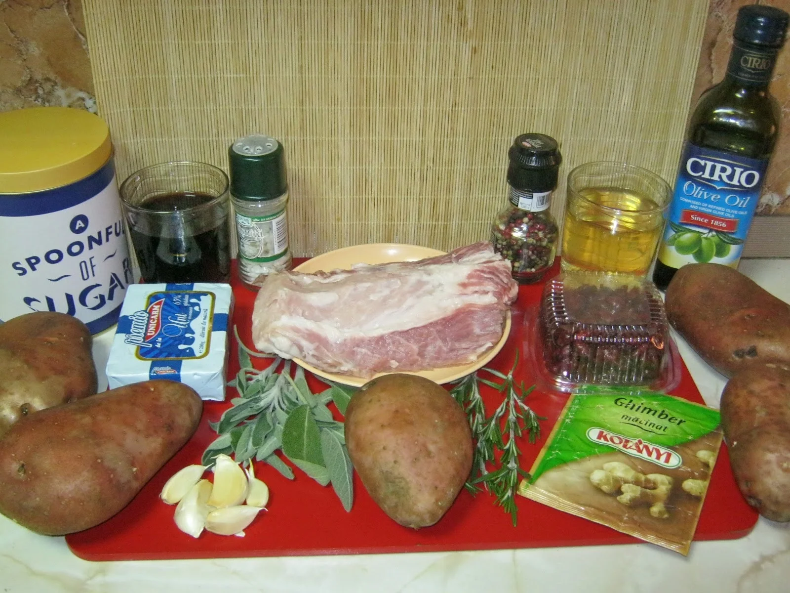 Pork chop in wine with Swedish potatoes and cranberry sauce