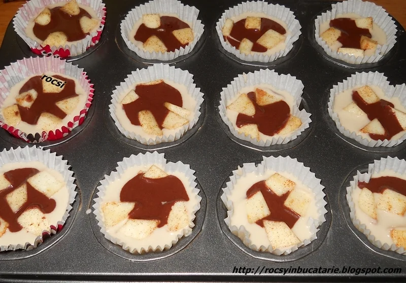 Apple muffins with chocolate glaze
