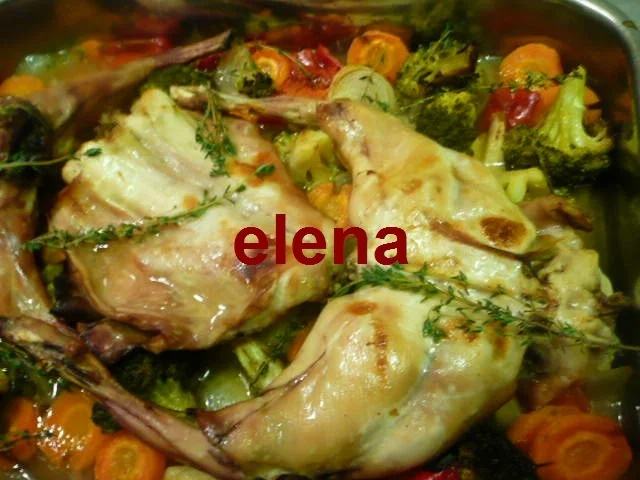 Rabbit roast in the tray