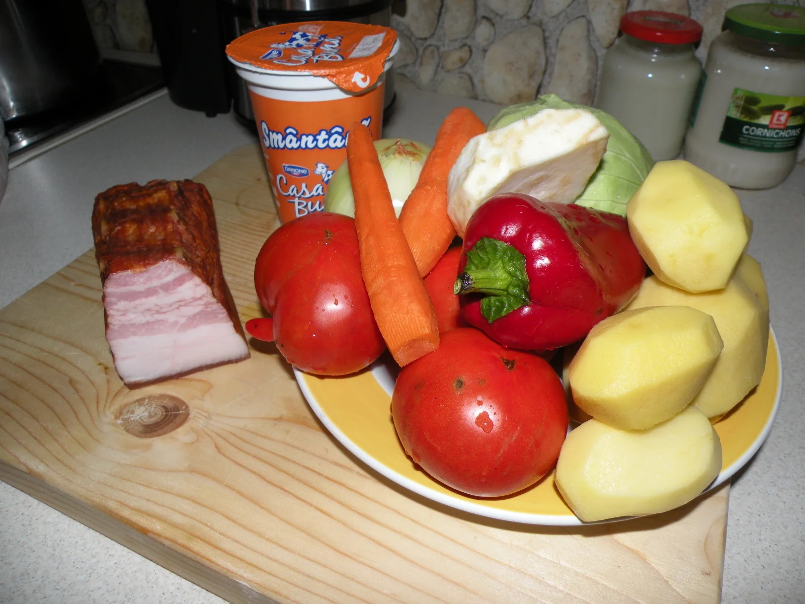 Vegetable soup with smoked pork and tarragon