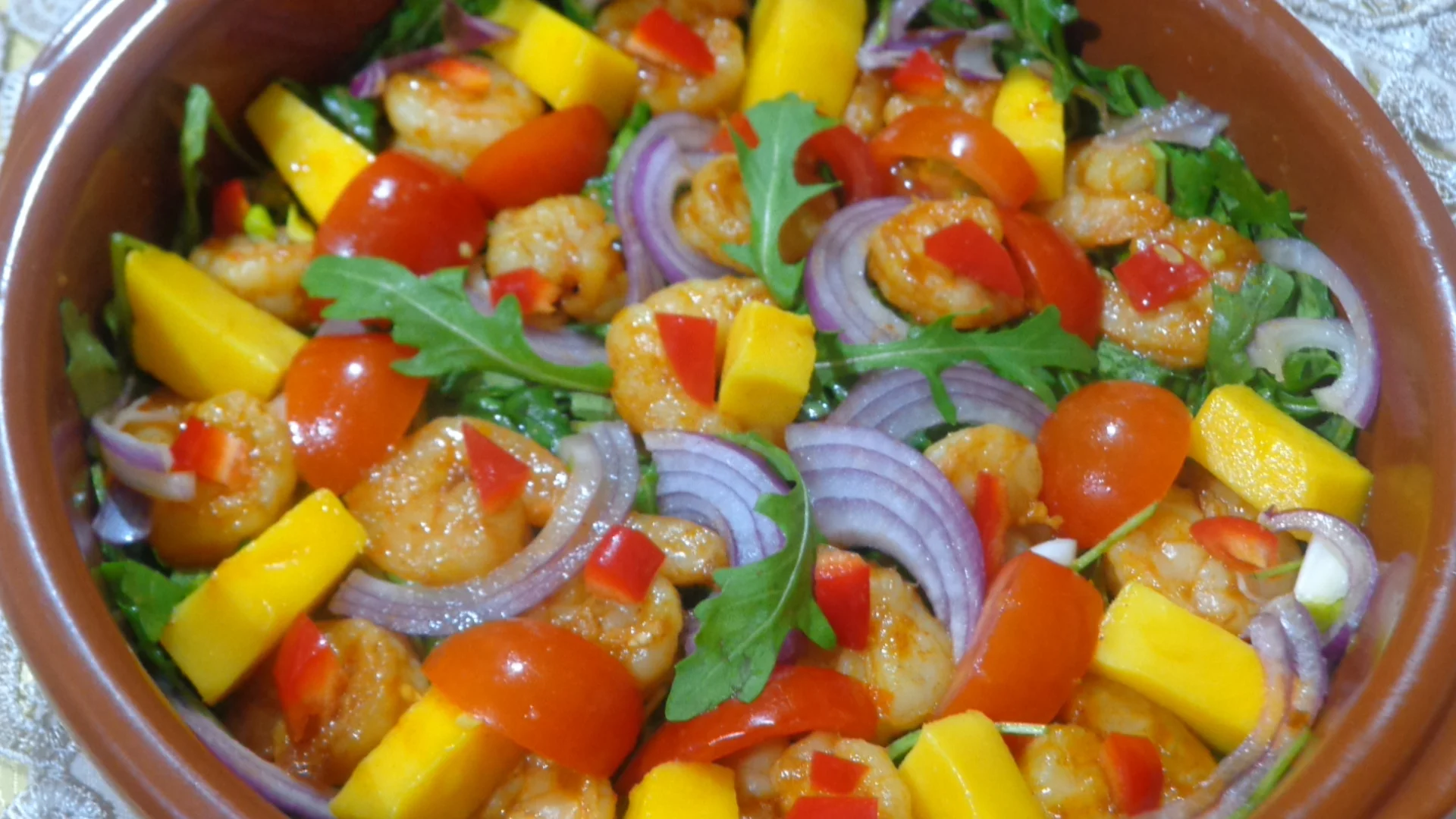 Shrimp, arugula, and mango salad