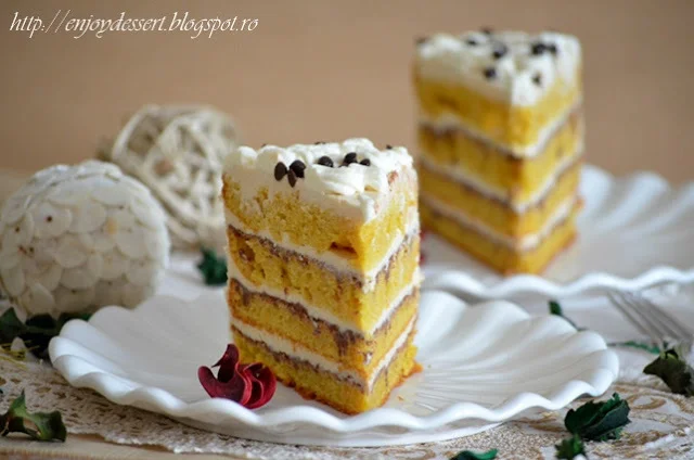 Pumpkin cake with caramel and chocolate