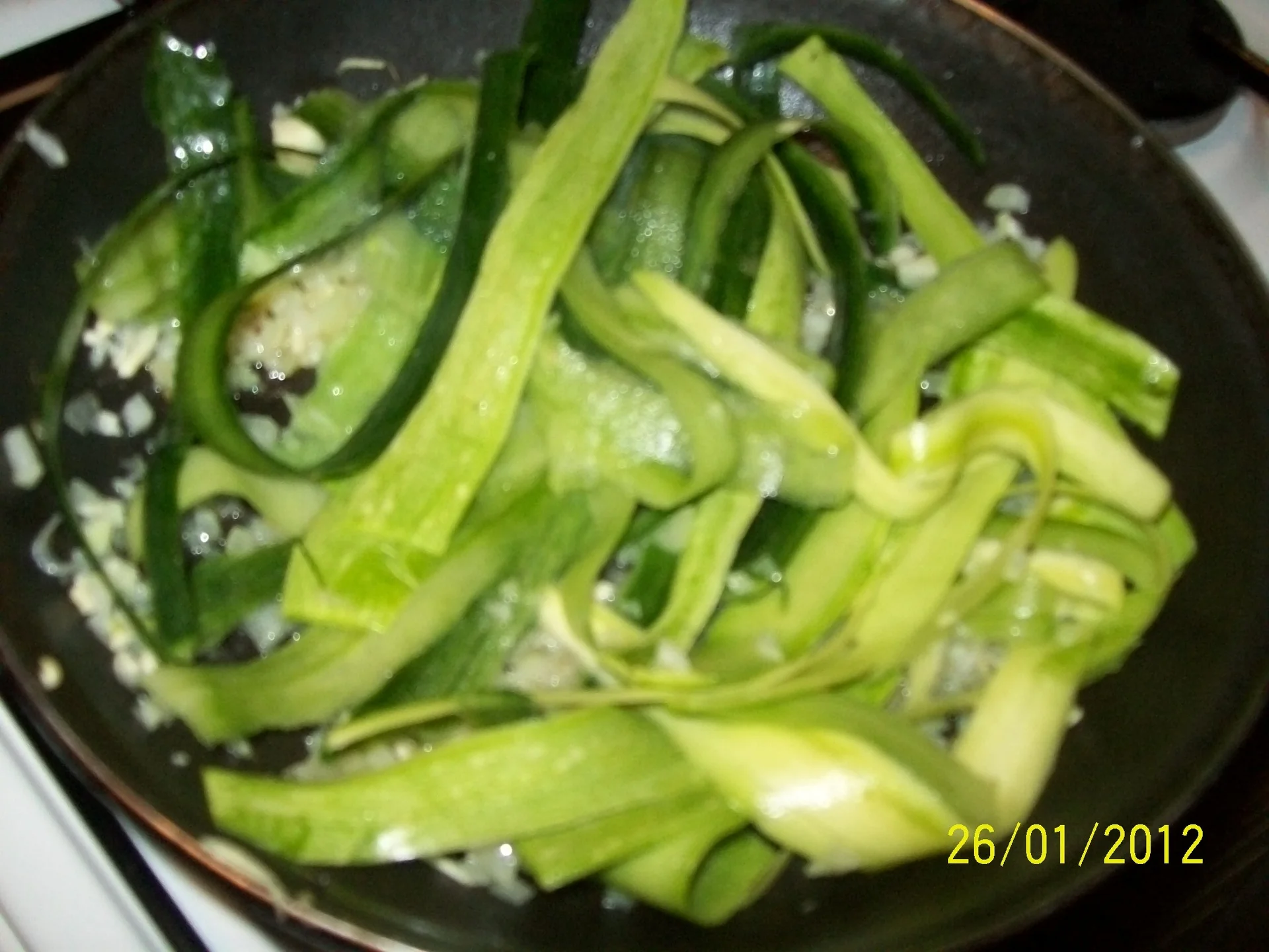 Tagliatelle with zucchini, bacon, and saffron