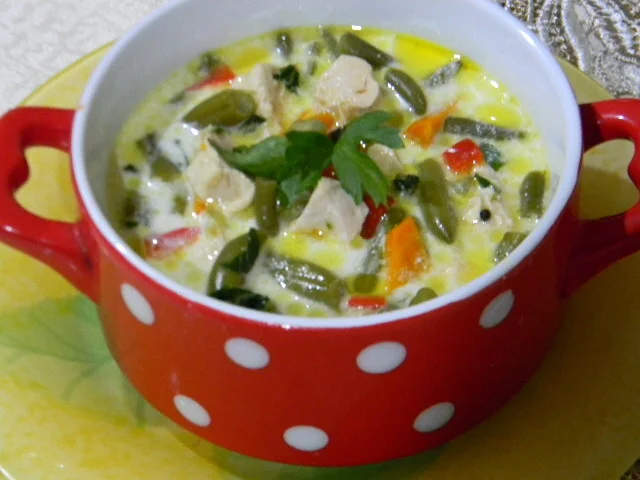 Turkey soup with green beans and sour cream