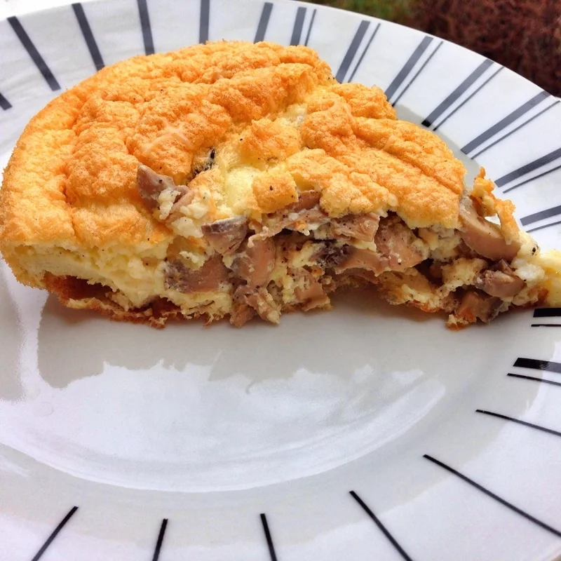 Fluffy oven-baked omelette with mushrooms and mozzarella