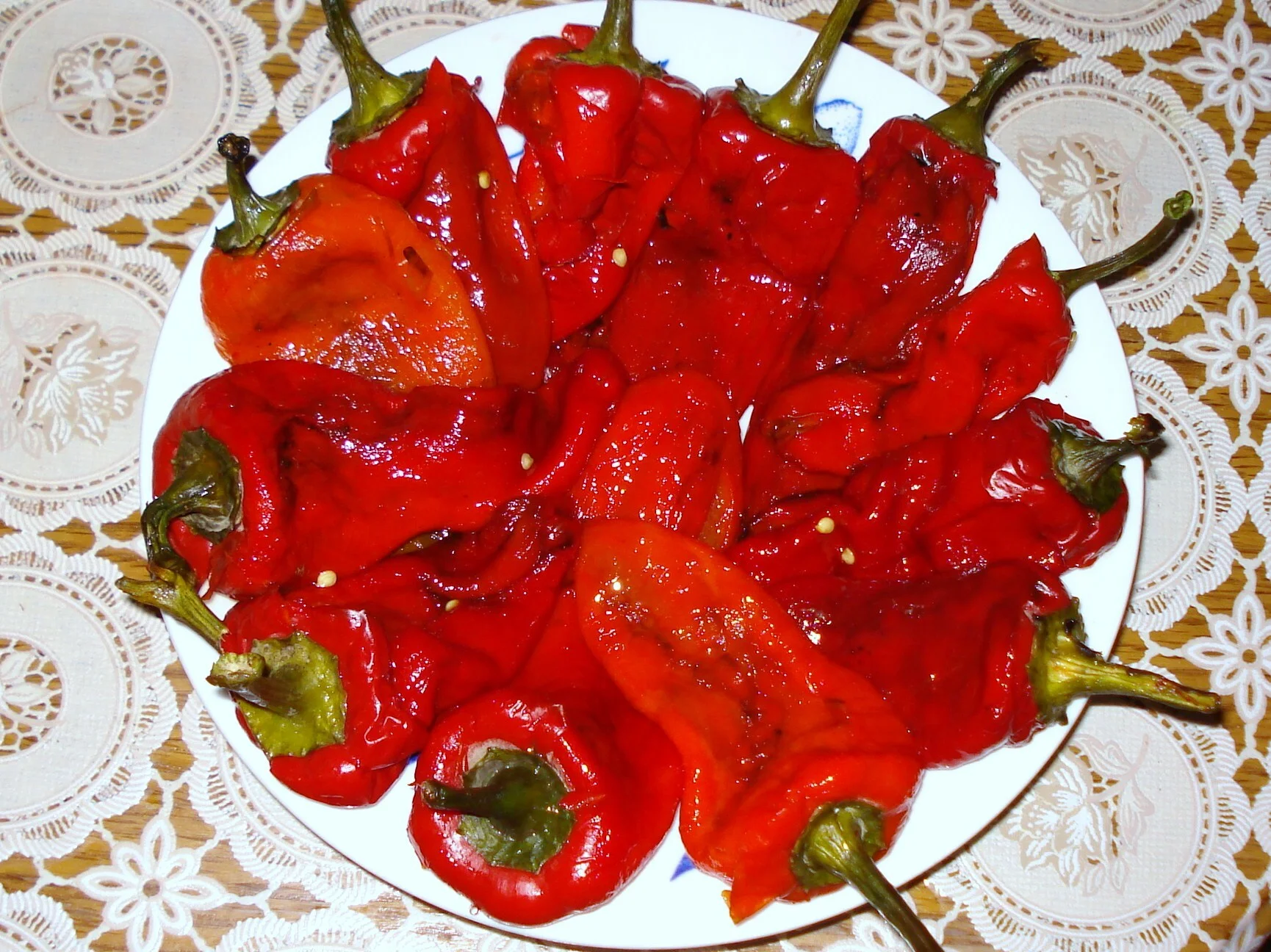 Marinated cod in milk with roasted peppers