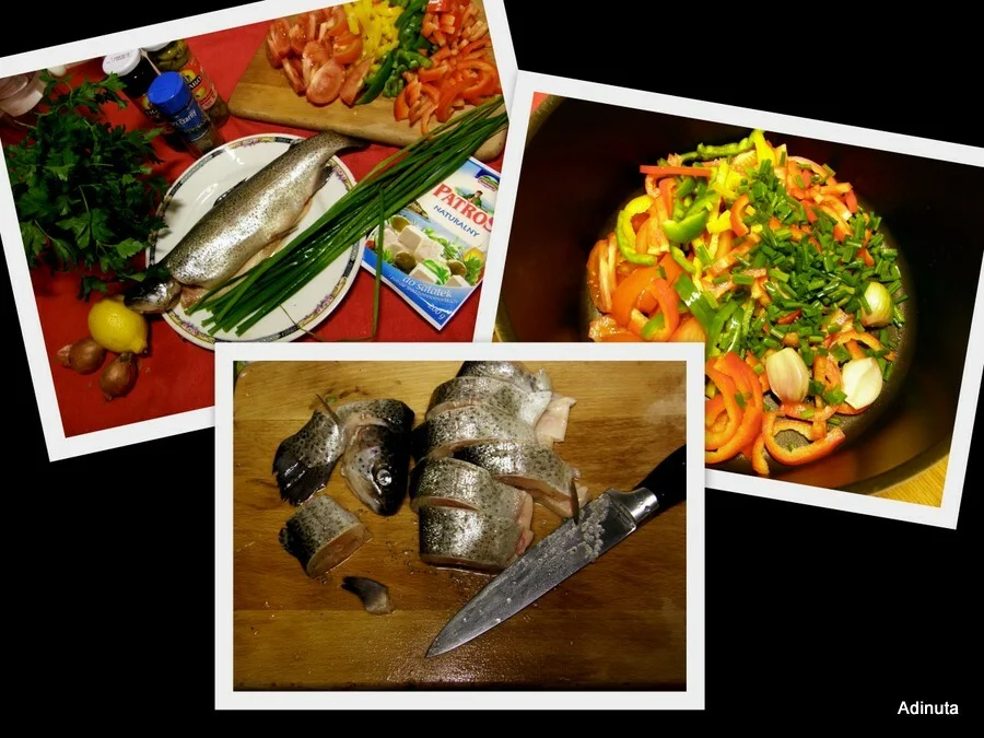 Greek trout soup with olives and feta