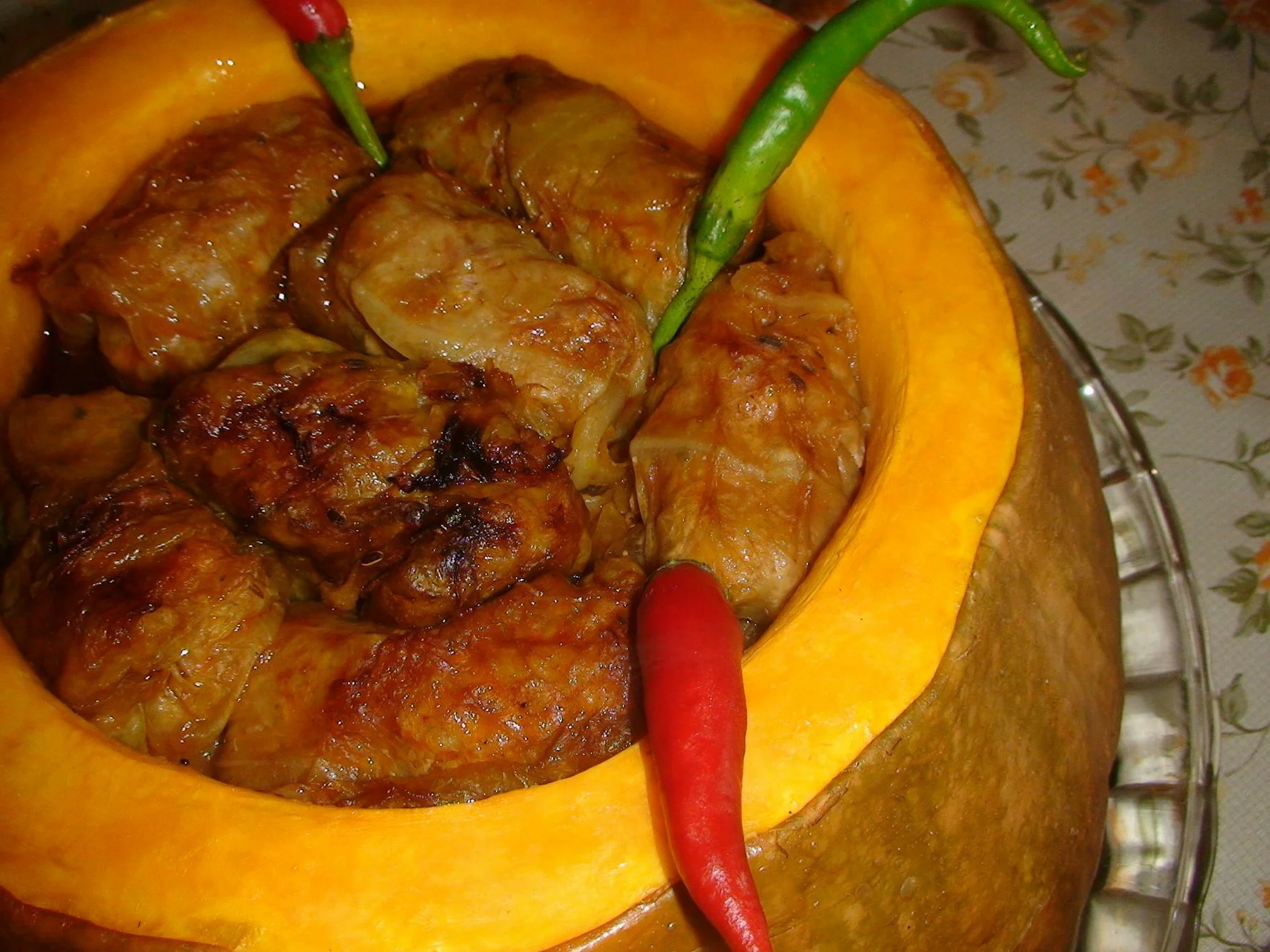 Stuffed cabbage rolls in pumpkin