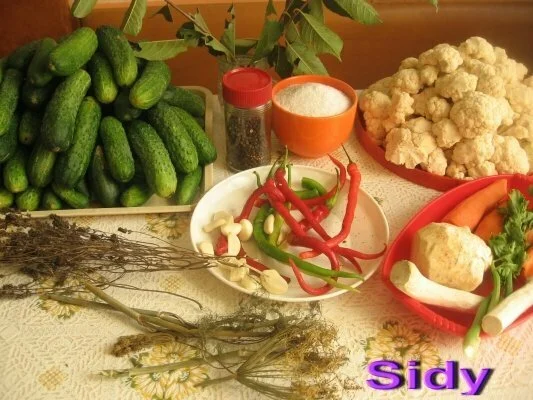 Assorted pickles in a barrel