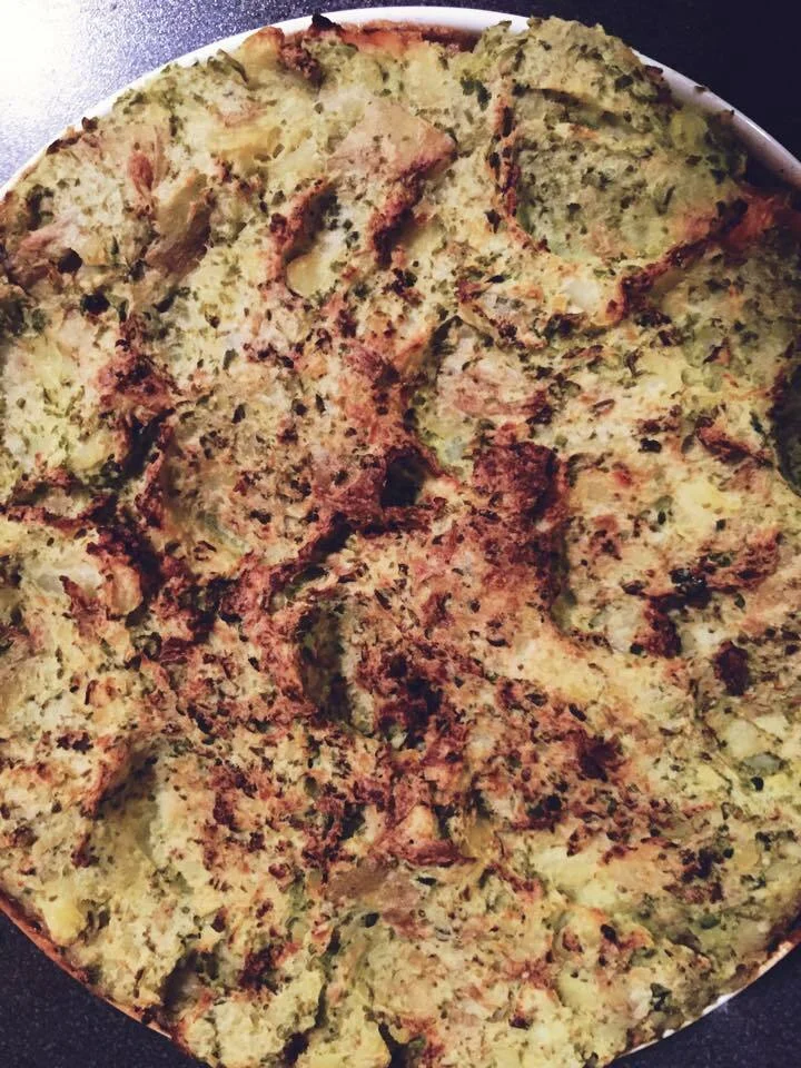 Salmon, spinach, and pea pie