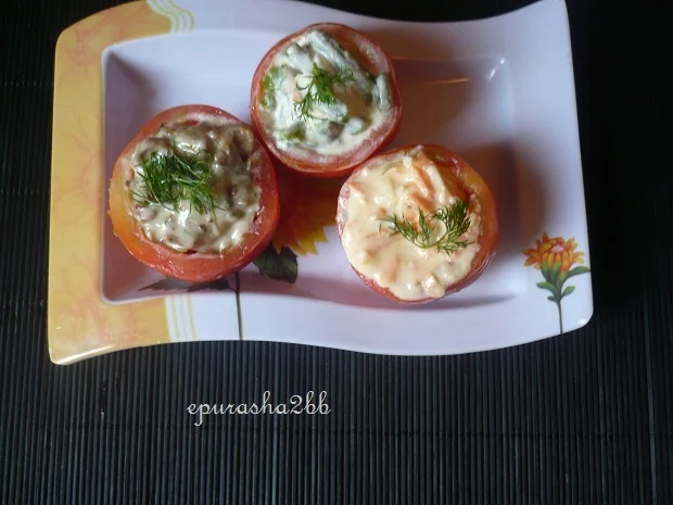 Stuffed tomatoes and bruschetta