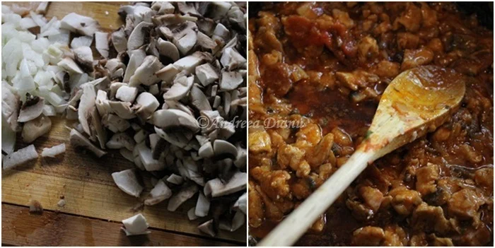 Stuffed pancakes with chicken and mushrooms, baked