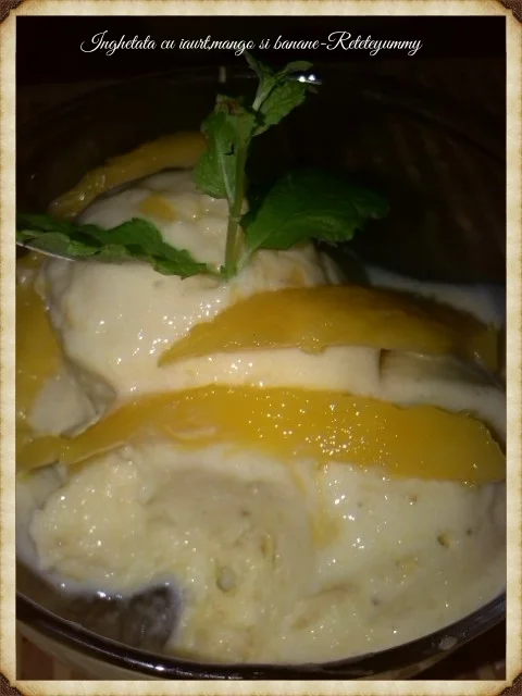 Yogurt ice cream with mango and bananas