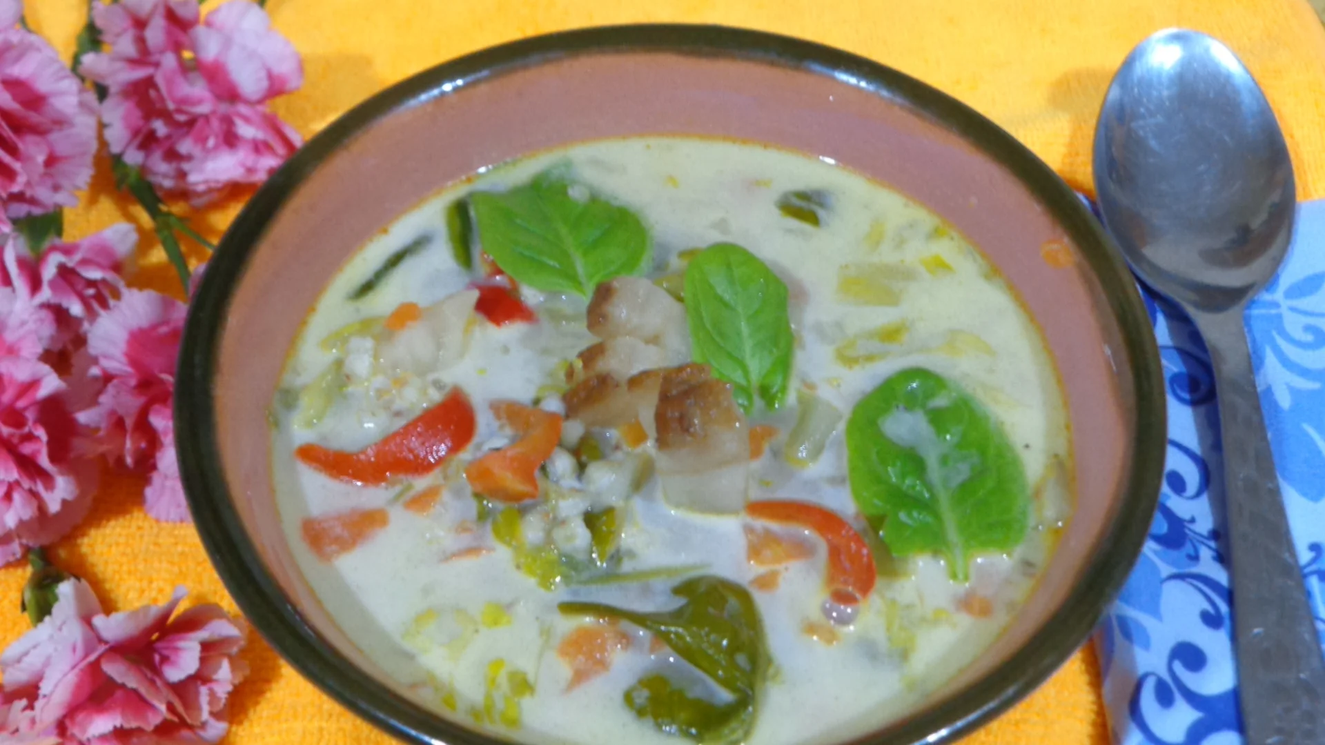 Vegetable soup with buckwheat and sour cream