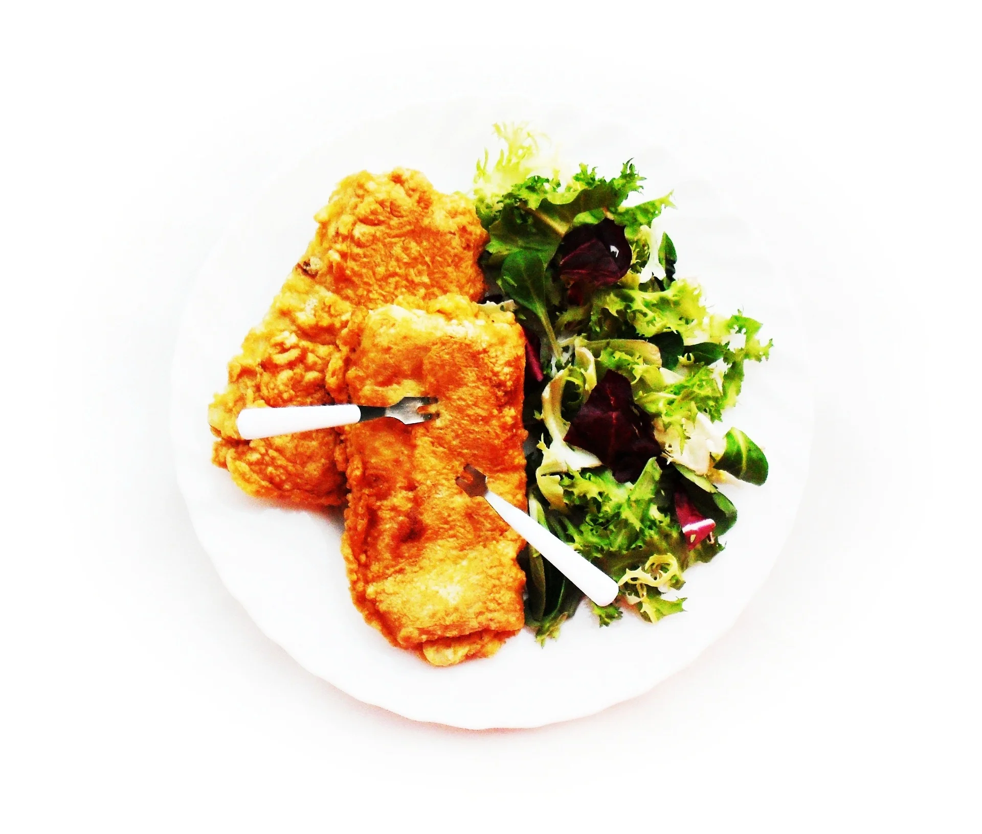 Breaded pancakes with mushrooms and chicken breast