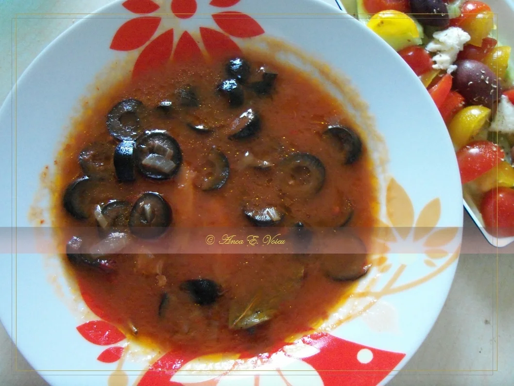 Food with olives and meat